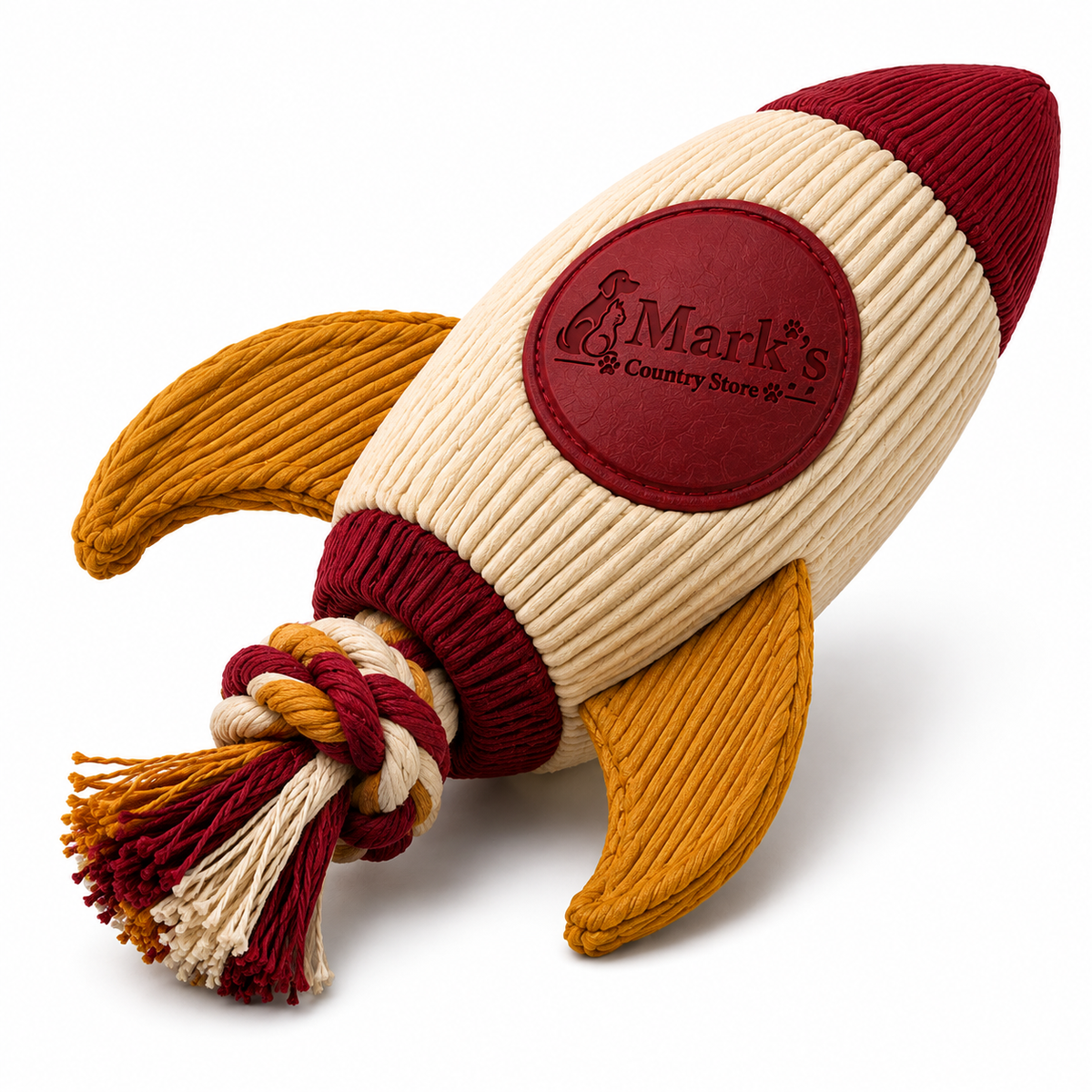 Rocket-Shaped Rope Dog Toy with Tassel Tail and Textured Cord Design