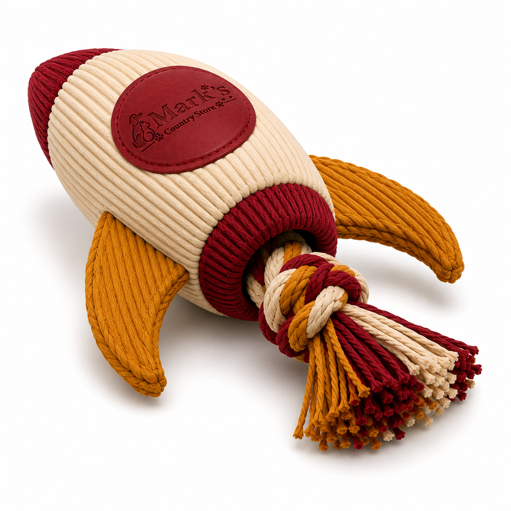 Rocket-Shaped Rope Dog Toy with Tassel Tail and Textured Cord Design