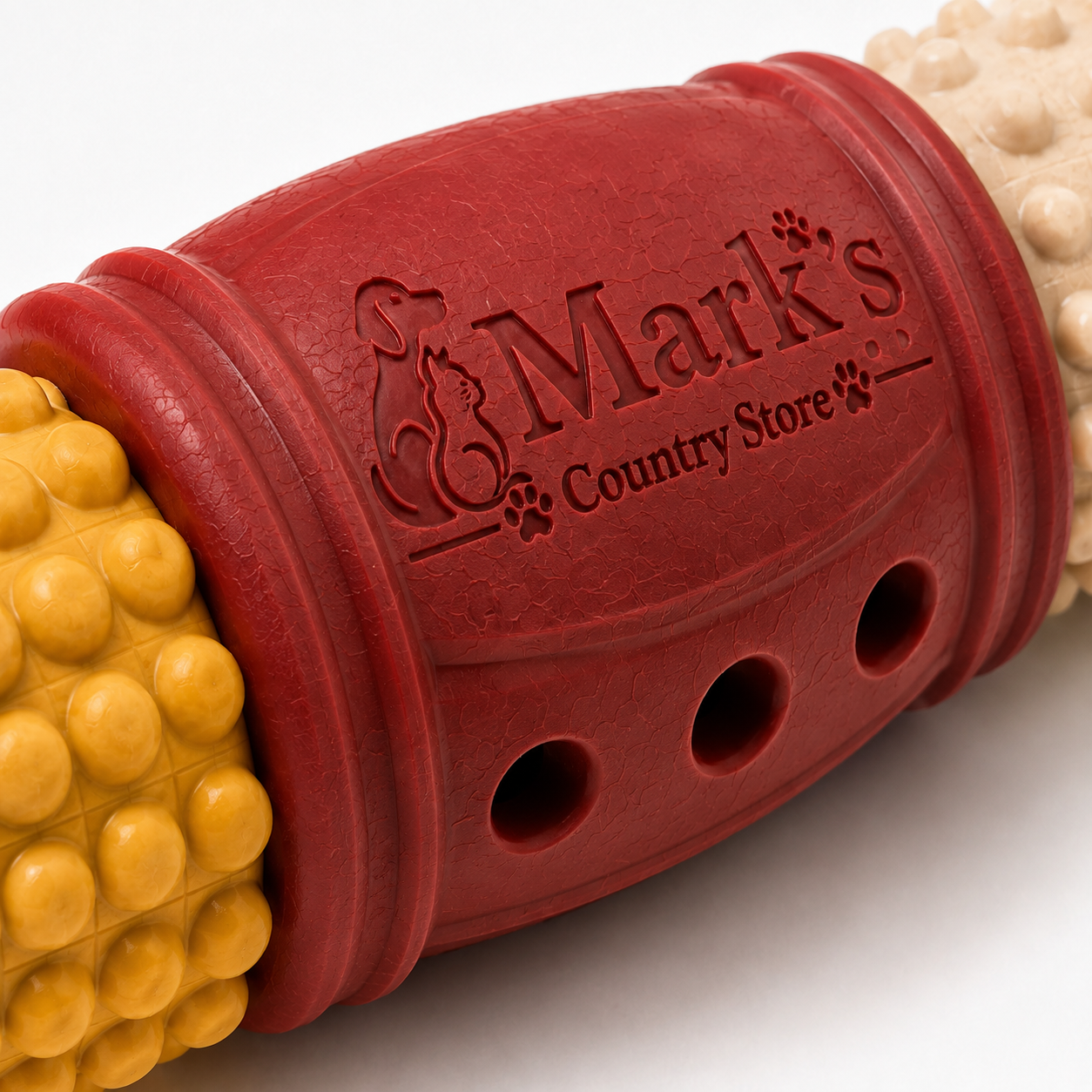 Textured Rubber Dog Toy with Three Openings and Dual Nubby Ends