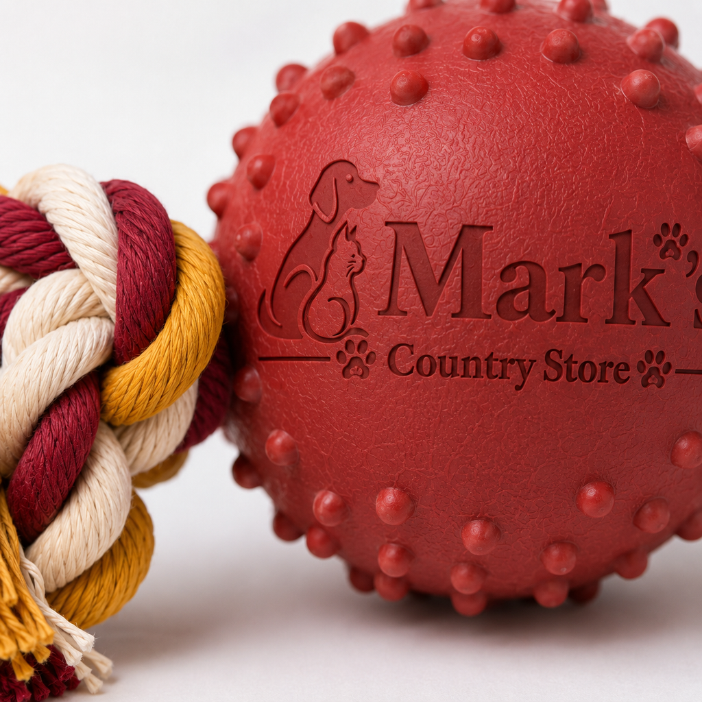 Textured Rubber Ball Dog Toy with Dual Knotted Rope Handles