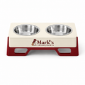 Elevated Double Pet Bowls with Stainless Steel Bowls and Cream Red Stand