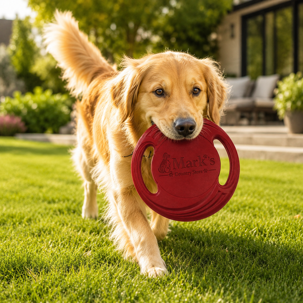 Round Dog Flying Disc Toy with Dual Grip Handles and Textured Rim