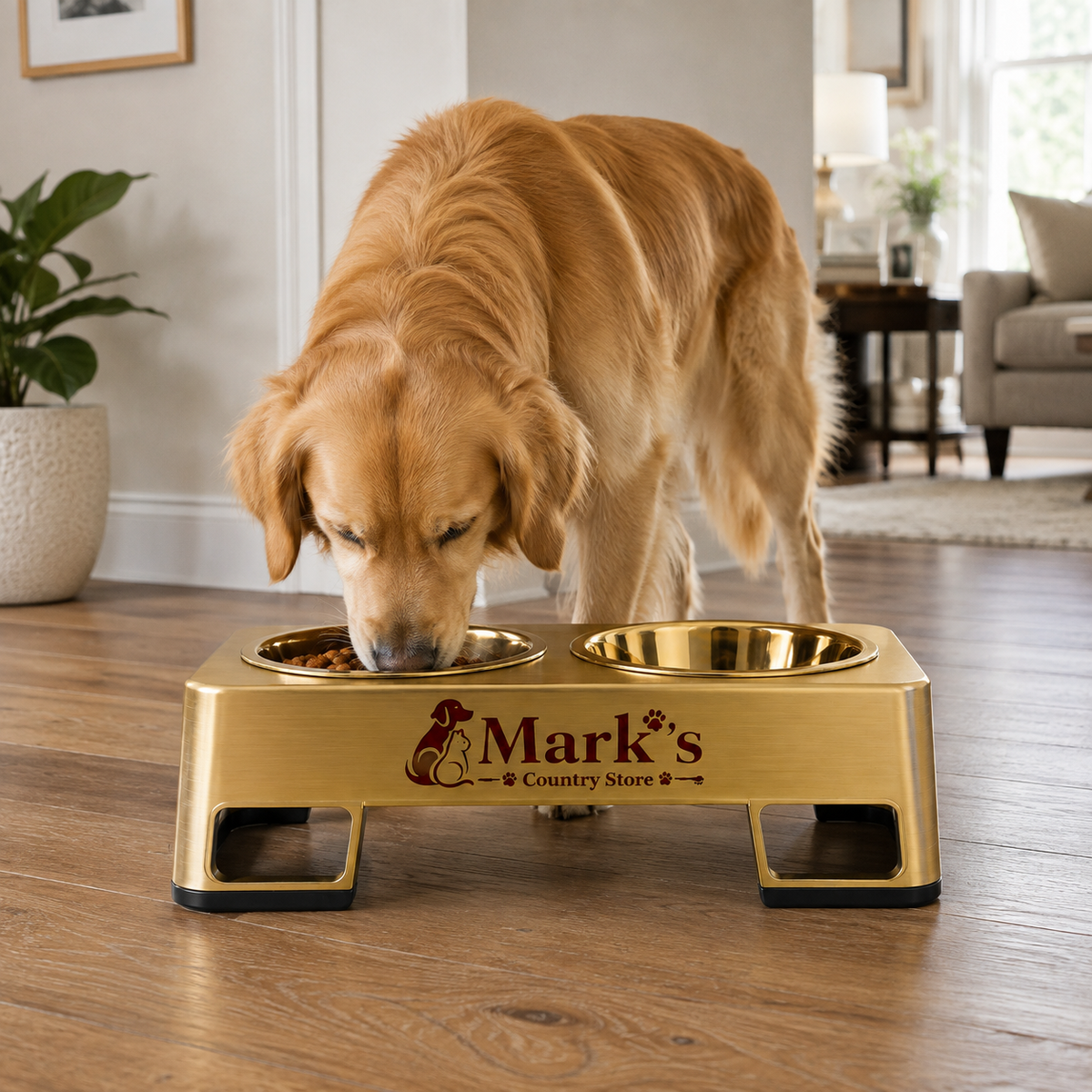 Premium Gold Elevated Double Pet Bowls with Stainless Steel Feeding Station