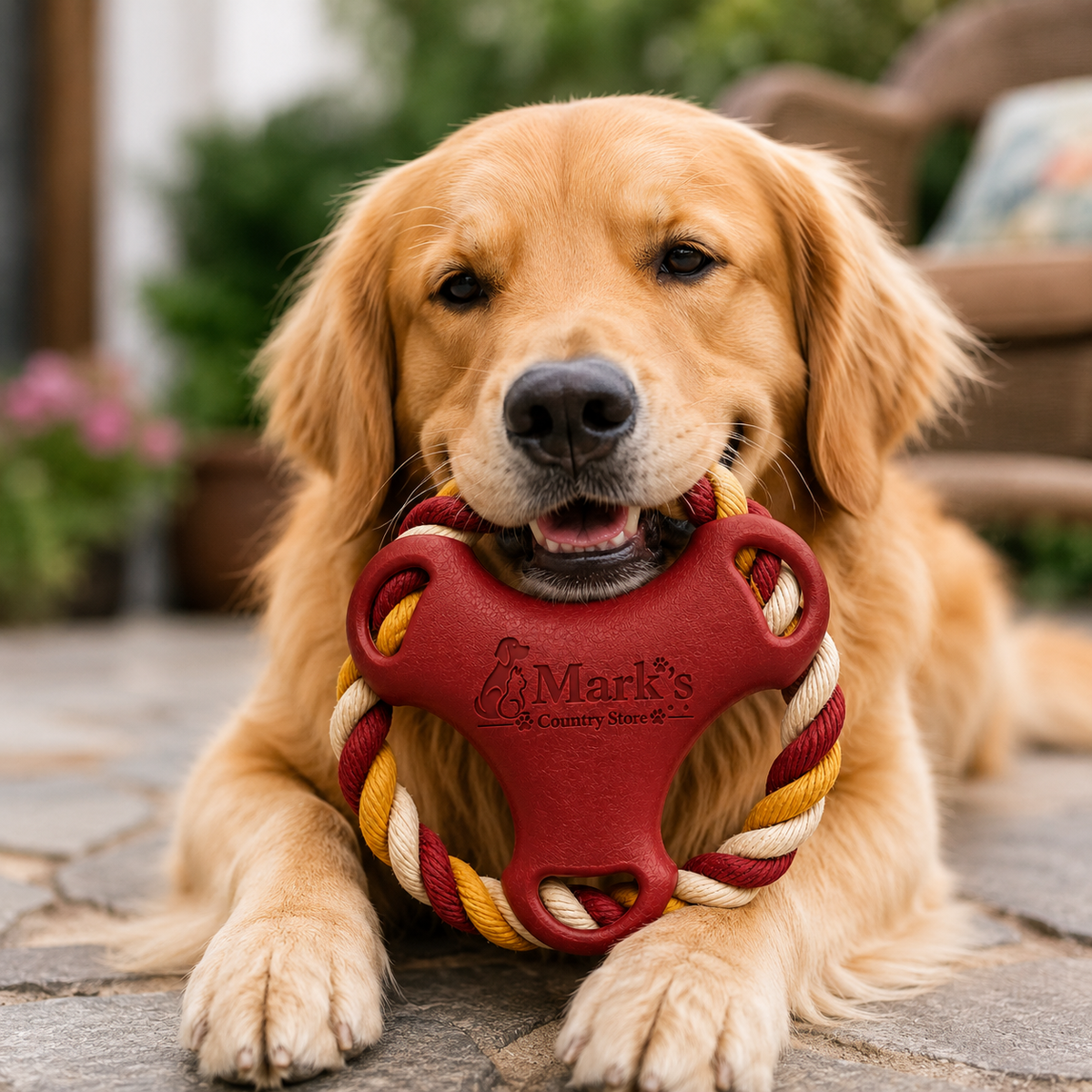 Interactive Rope Ring Dog Toy with Textured Rubber Grip Center
