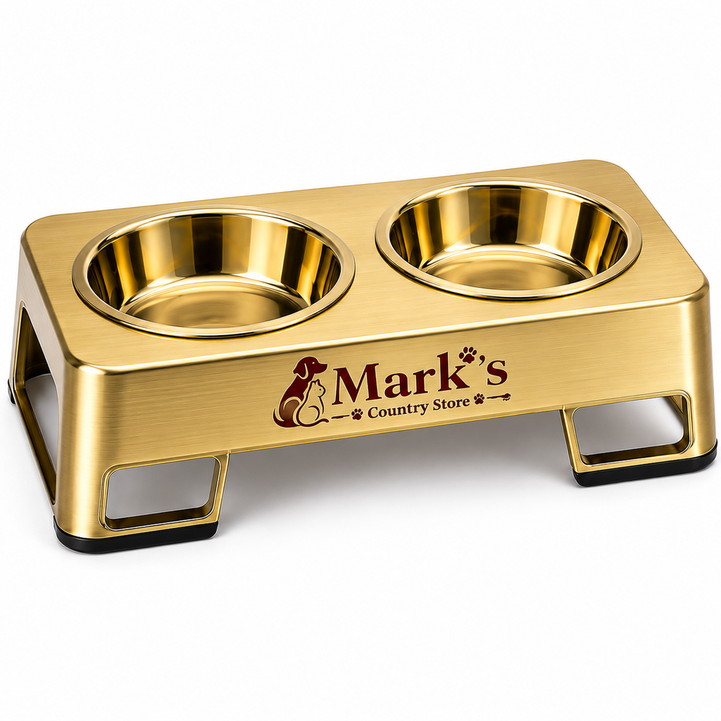 Premium Gold Elevated Double Pet Bowls with Stainless Steel Feeding Station