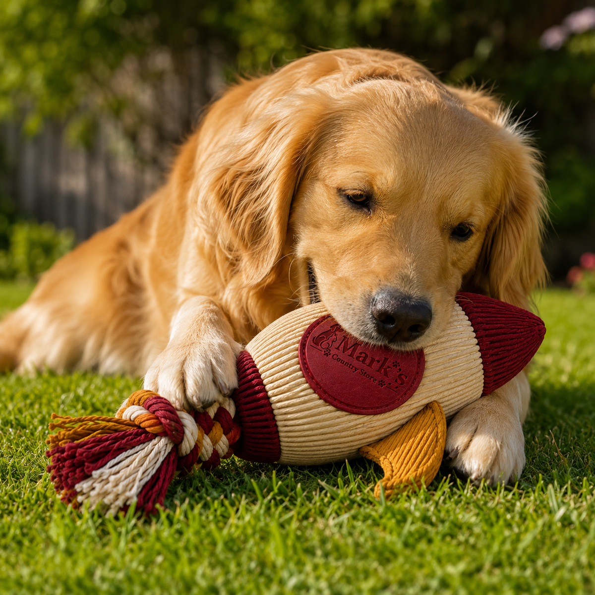 Rocket-Shaped Rope Dog Toy with Tassel Tail and Textured Cord Design