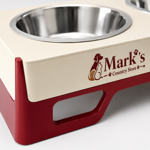 Elevated Double Pet Bowls with Stainless Steel Bowls and Cream Red Stand