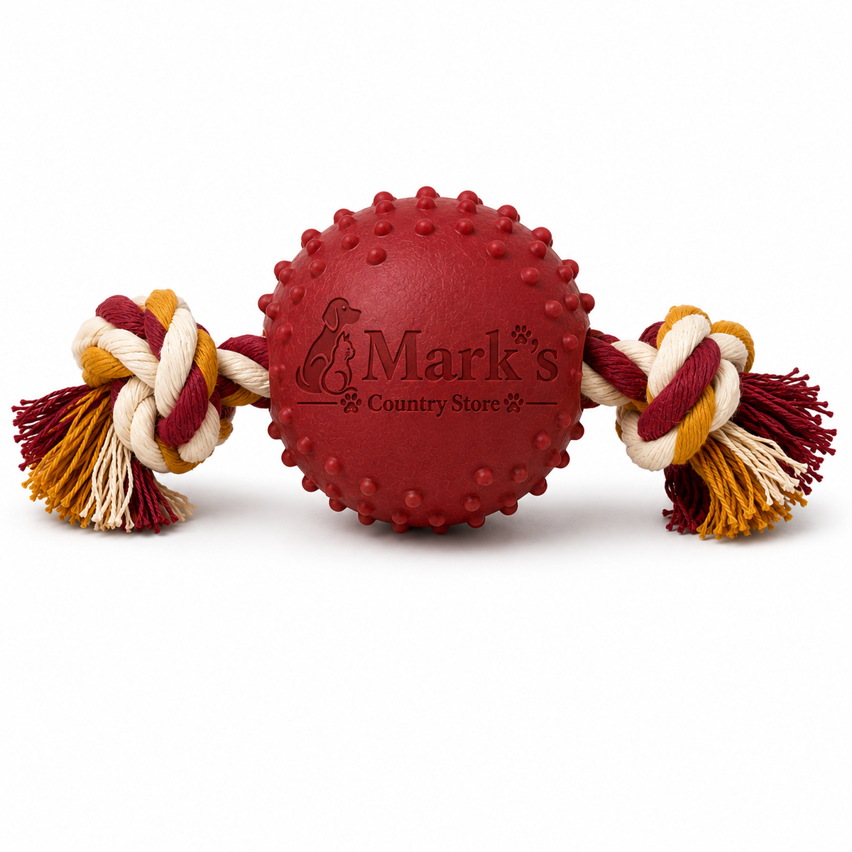 Textured Rubber Ball Dog Toy with Dual Knotted Rope Handles