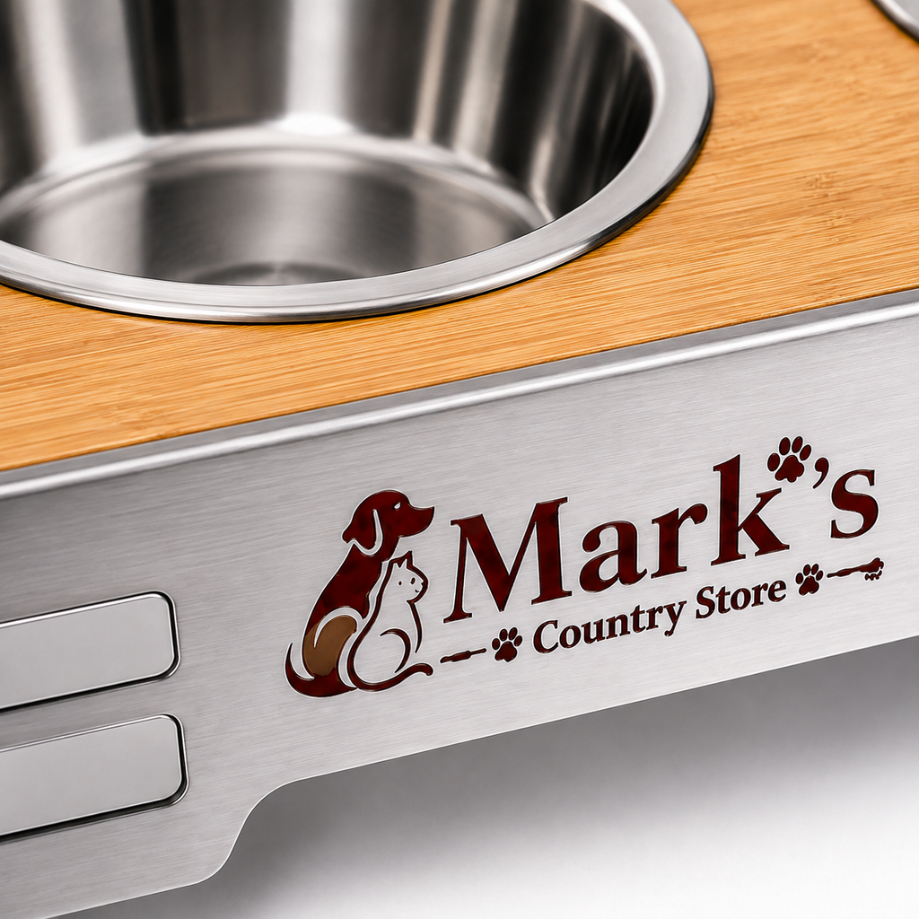 Elevated Double Pet Bowls with Stainless Steel Bowls and Bamboo Top Stand