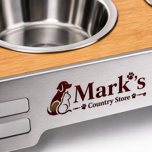 Elevated Double Pet Bowls with Stainless Steel Bowls and Bamboo Top Stand