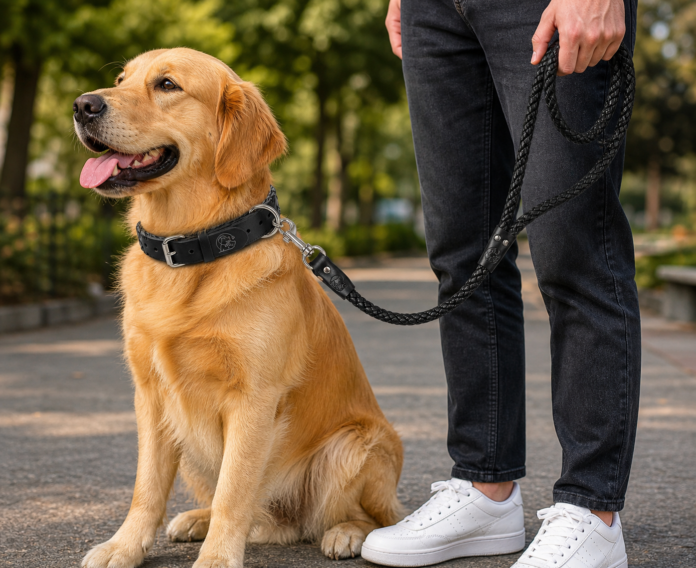Premium Genuine Leather Dog Collar & Lead Set – Braided Heavy Duty Leash - Image 3