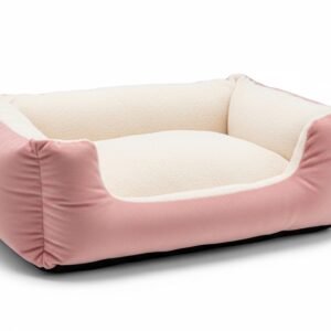 Soft Pink & White Dog Bed with Plush Cushioned Design