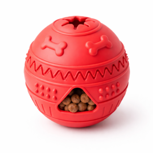 Red Interactive Dog Puzzle Toy with Treat Dispensing, Slow Feeder Design