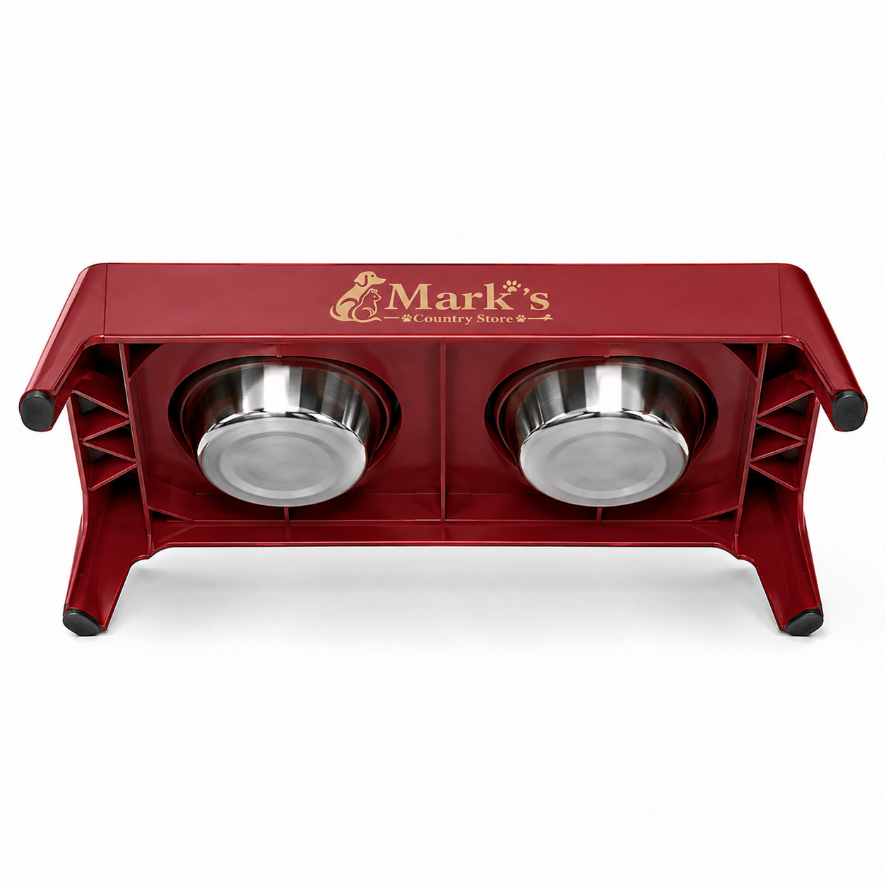Elevated Double Pet Bowls with Stainless Steel Bowls and Deep Red Stand - Image 5