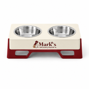 Elevated Double Pet Bowls with Stainless Steel Bowls and Cream Red Stand