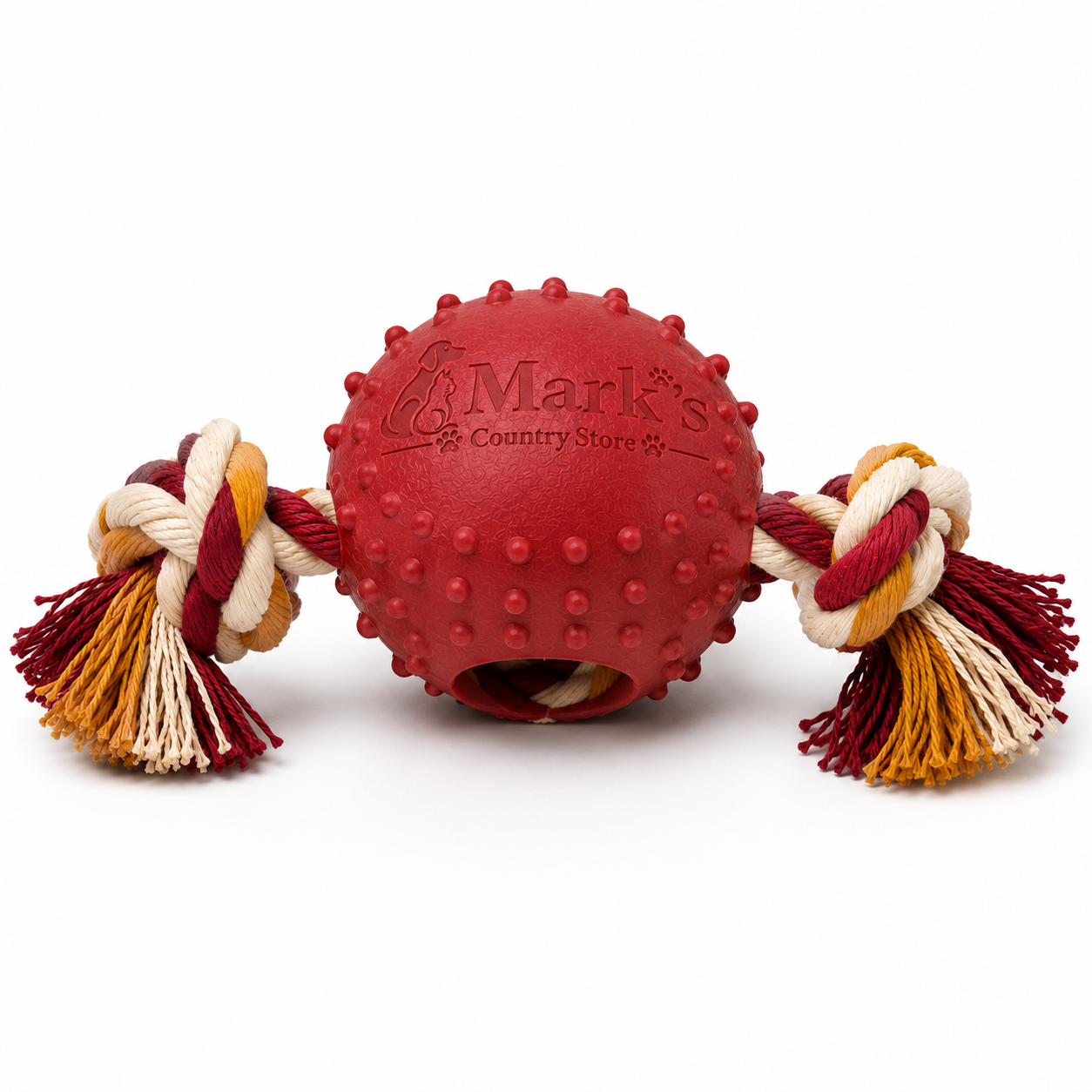 Textured Rubber Ball Dog Toy with Dual Knotted Rope Handles - Image 5