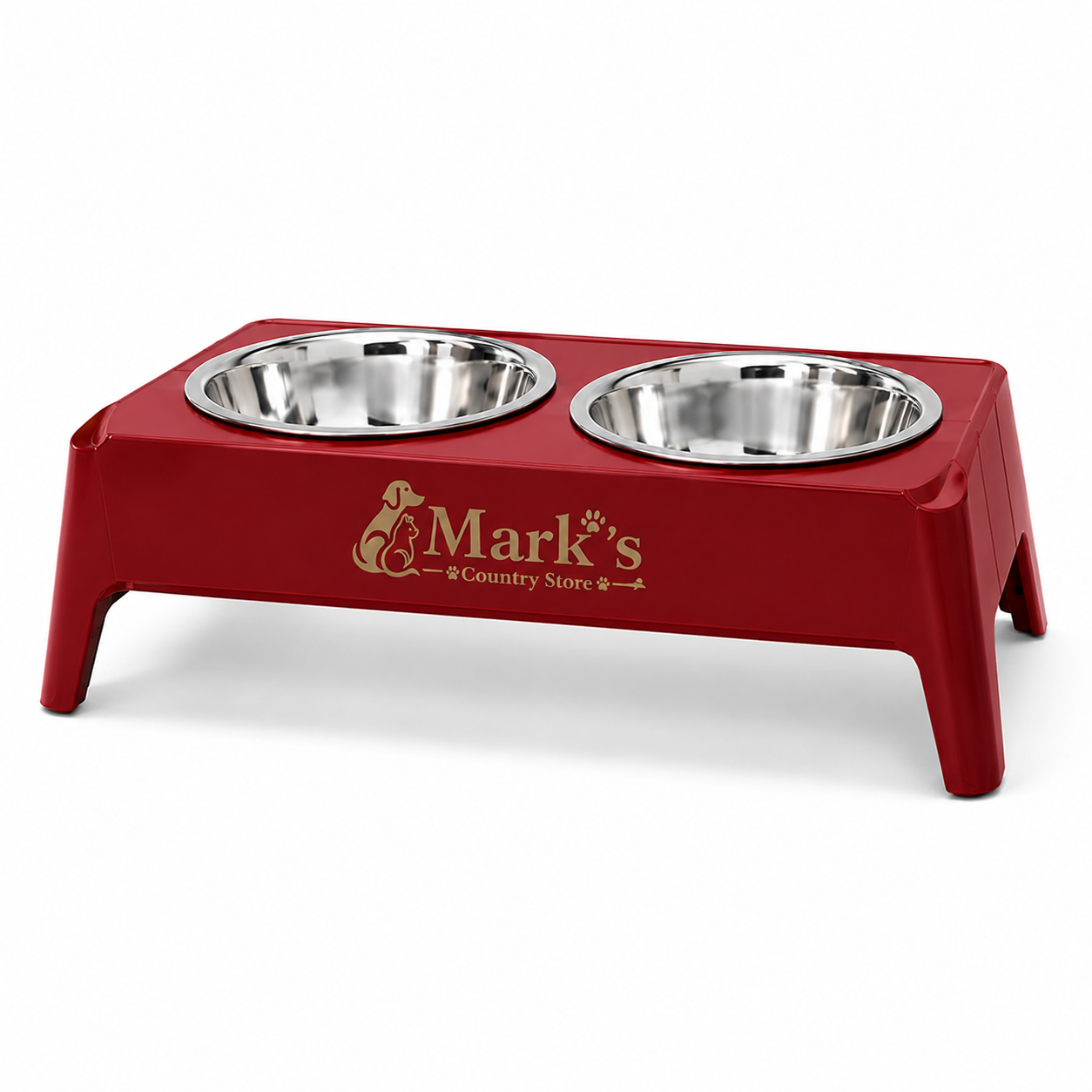 Elevated Double Pet Bowls with Stainless Steel Bowls and Deep Red Stand - Image 4