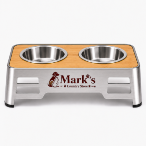 Elevated Double Pet Bowls with Stainless Steel Bowls and Bamboo Top Stand
